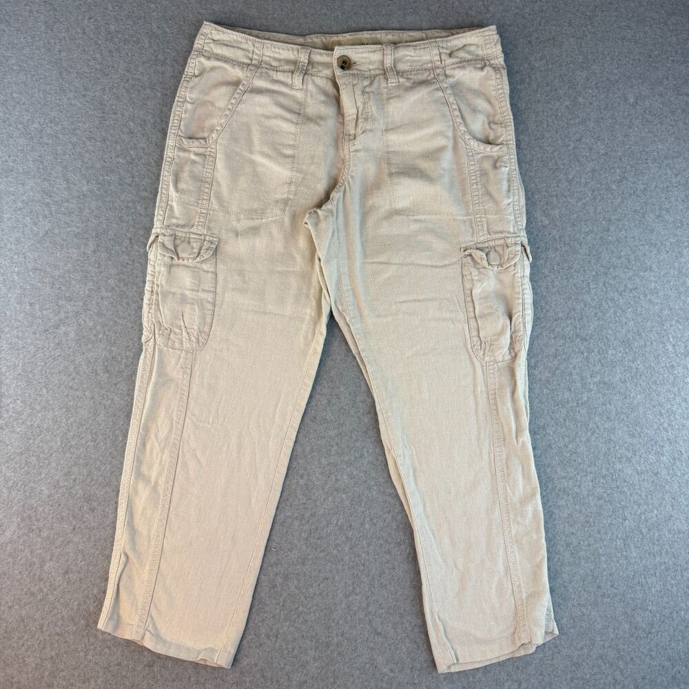 Old Navy Women's Ivory Linen Blend Capri Cargo Pants Low Rise Boho Lagenlook 4